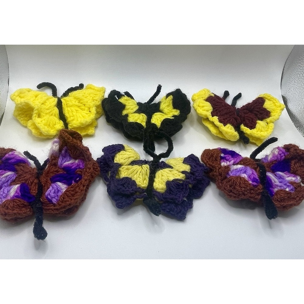 Vintage Hand Made Crochet Butterfly Doily Fridge Magnets - Set Of 6